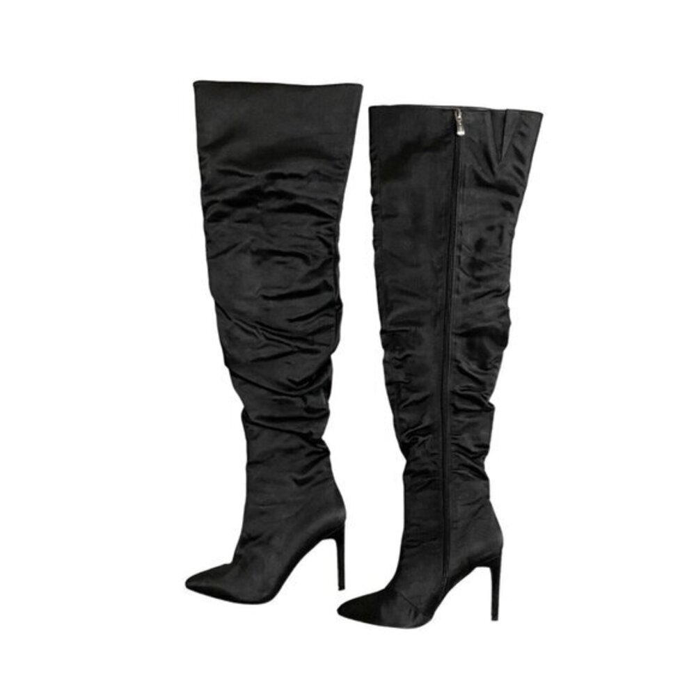 Cape Robbin Over the Knee Boots Black Satin Stiletto Heels SZ 7 New
